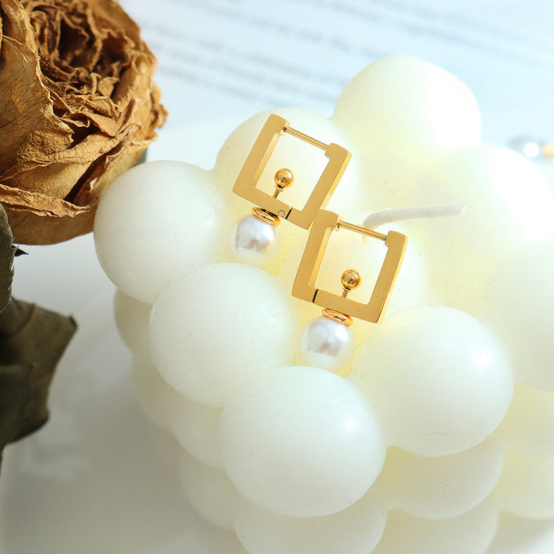 Multi Wear Ways Square Dangle Pearl Earring