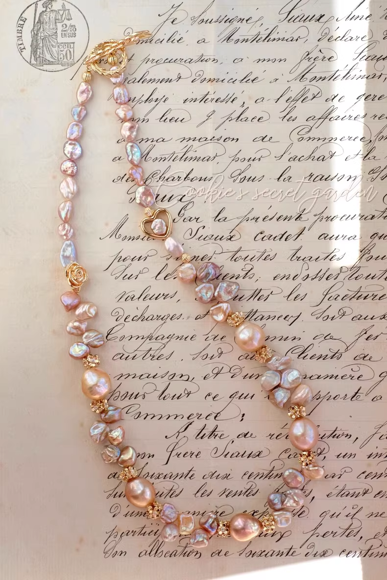 【Monet Garden Collection】 Handmade Morning Glow Baroque Pearl Necklace