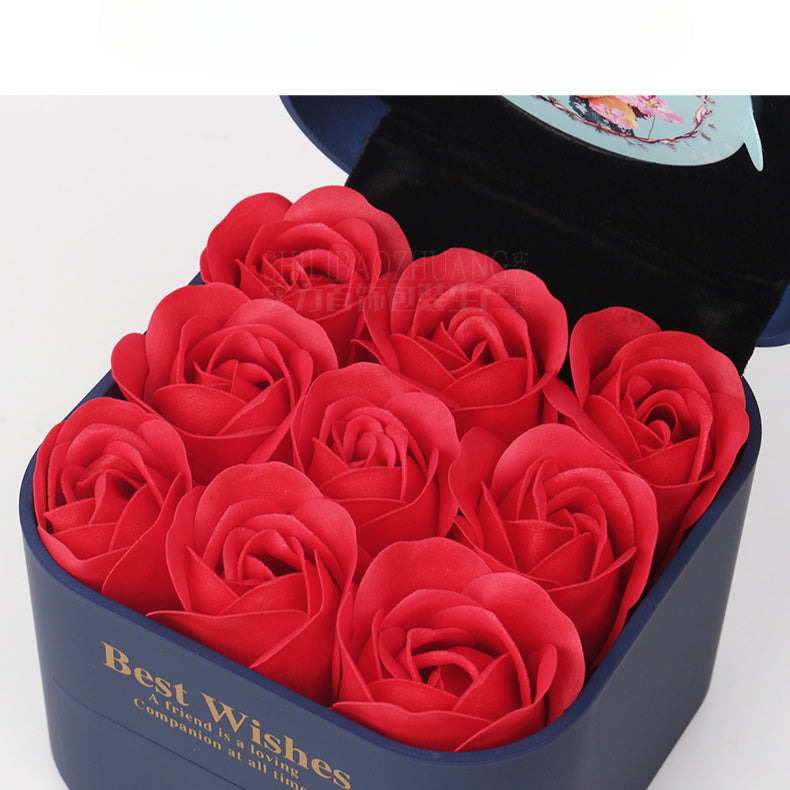 9 Roses Preserved Flower Necklace Jewelry Box