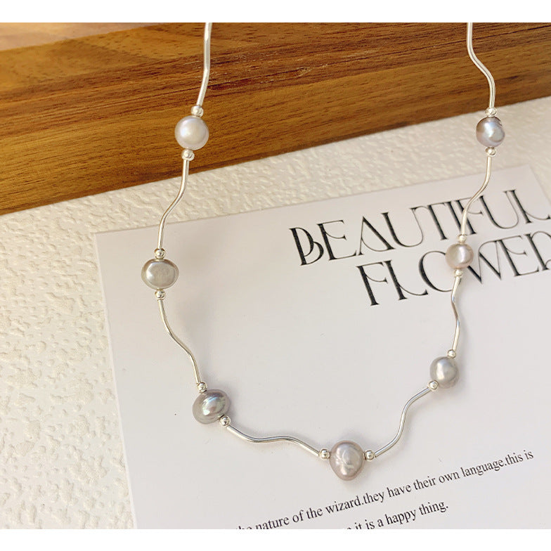 Dainty Wave Grey Baroque Pearl Necklace