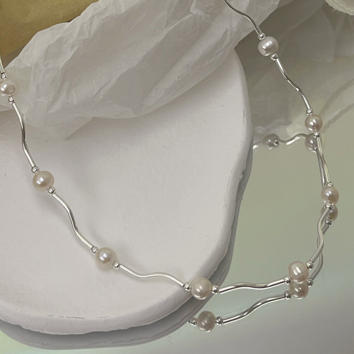 Wave Pearl Clavicle Necklace