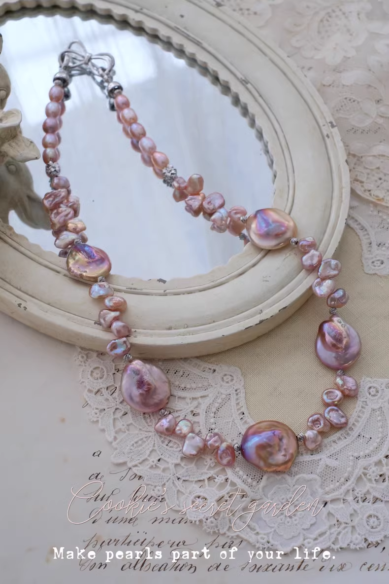 【Monet Garden Collection】 Handmade Rose Garden Baroque Pearl Necklace