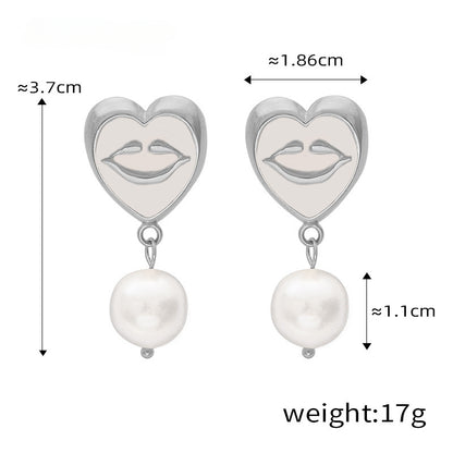 Enamel Glaze Smile Heart Mouth Pearl Drop Earrings