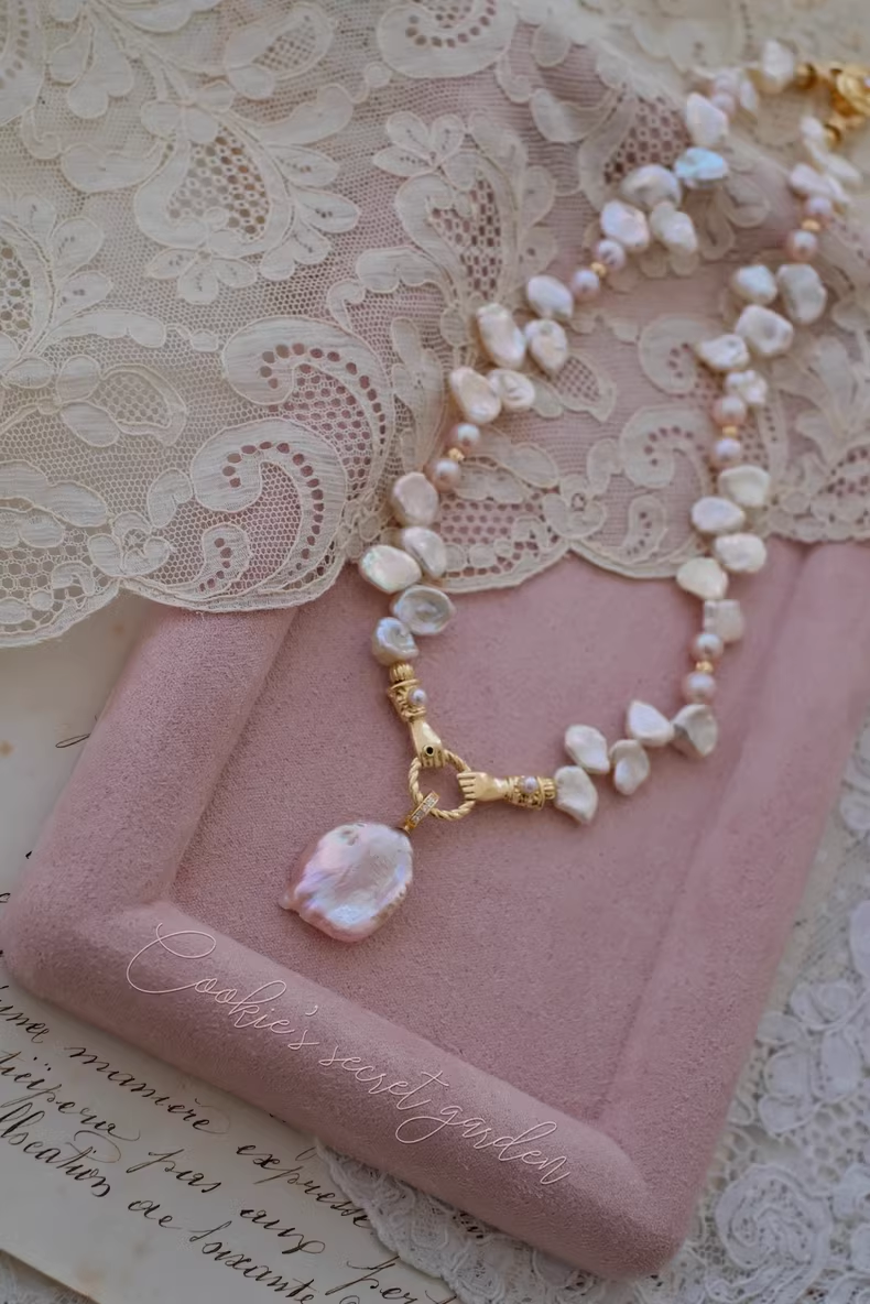 【Monet Garden Collection】 Handmade Pink Princess Baroque Pearl Necklace