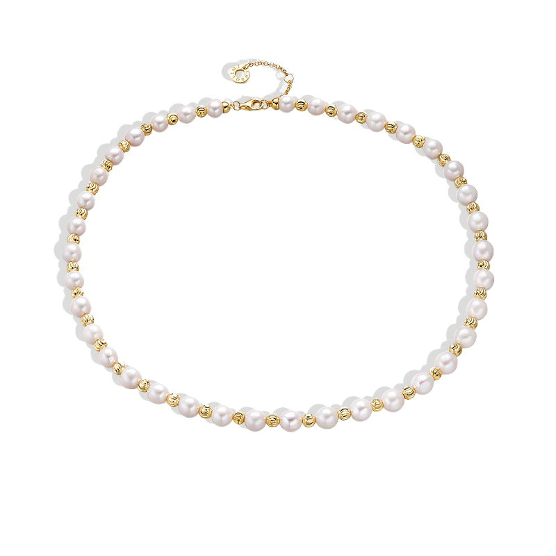 Gold Silver Bead and Freshwater Pearl Necklace