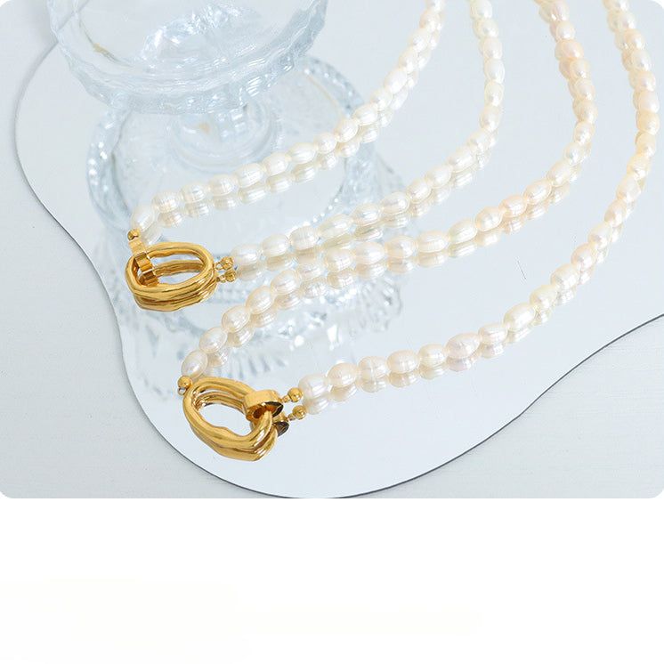 Gold Square Clasp Pendant Freshwater Pearl Necklace