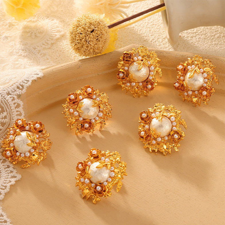 Luxury Vintage Baroque Blooming Flower Pearl Earrings