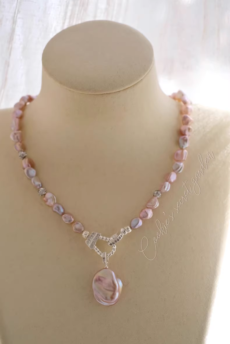 【Monet Garden Collection】 Handmade Sakura Baroque Pearl Necklace