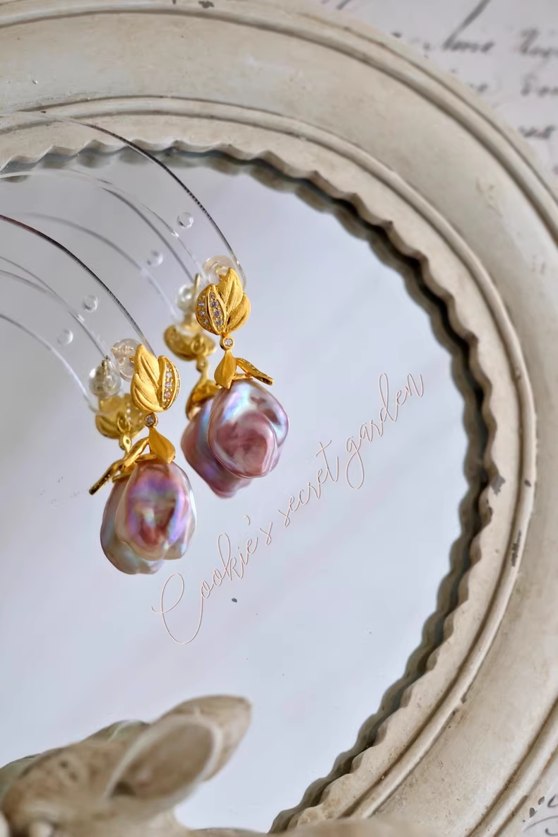 【Monet Garden Collection】 Handmade Classic Romantic Baroque Pearl Earrings