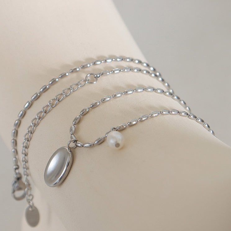 Freshwater Pearl Charm Oval Pendant Necklace