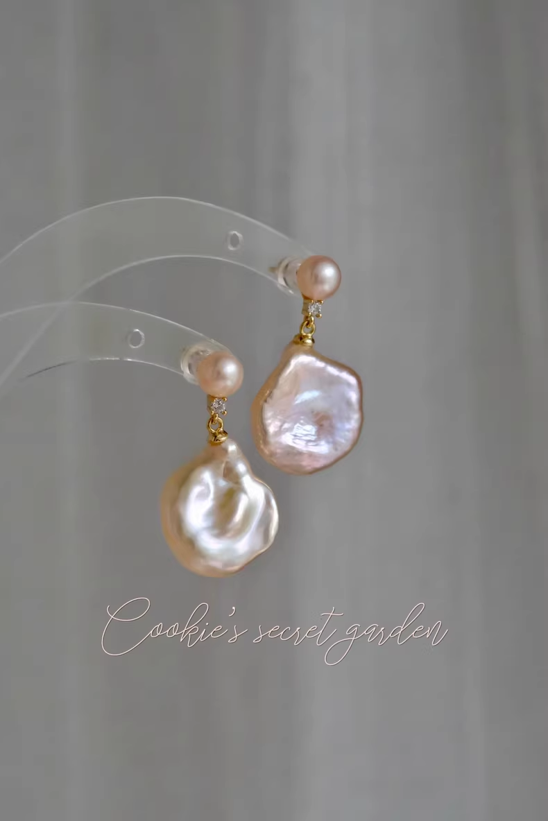 【Monet Garden Collection】 Handmade Early Spring Baroque Pearl Earrings