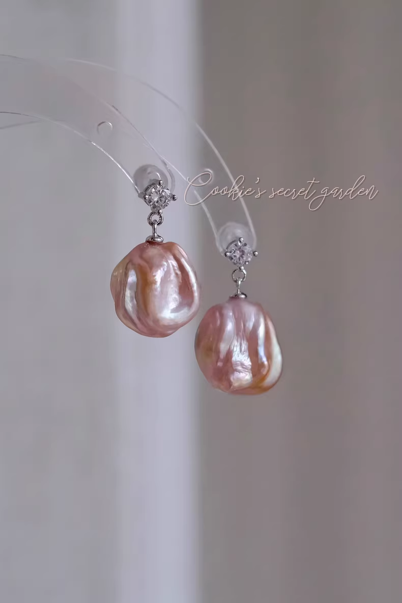 【Monet Garden Collection】 Handmade Floral Fantasy Baroque Pearl Earrings