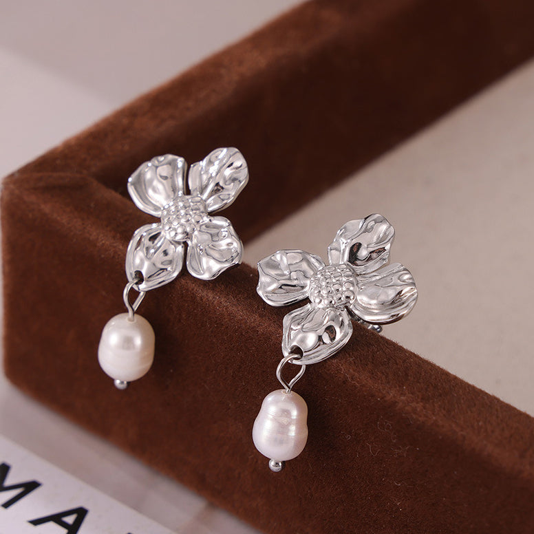 Elegant Flower Pearl Drop Earrings