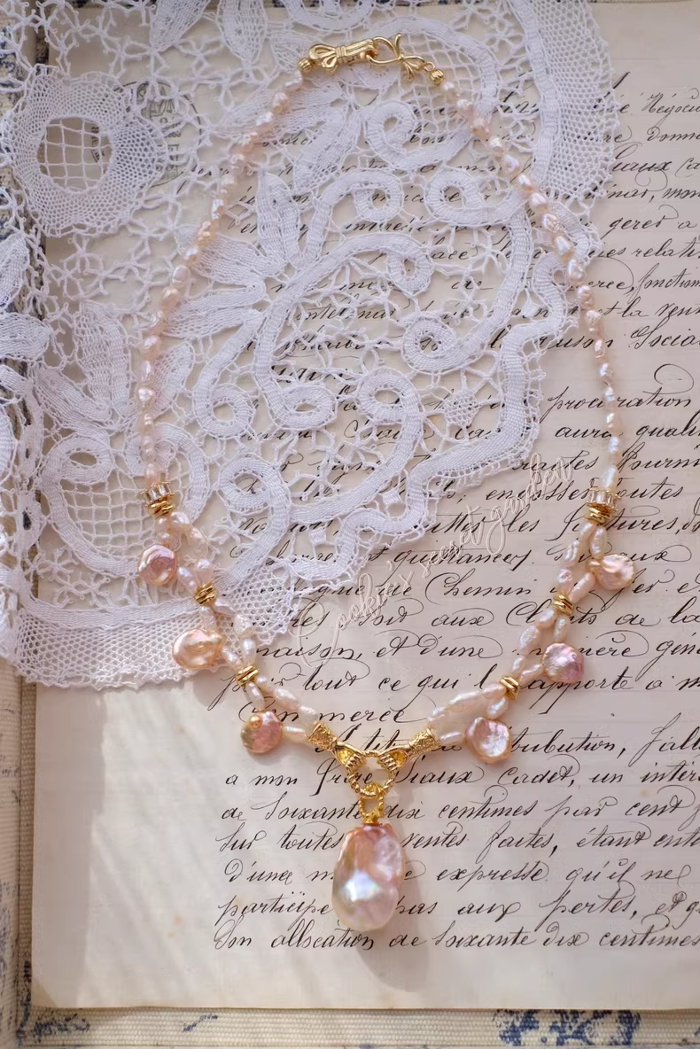 【Monet Garden Collection】 Handmade Princess of Lotus Baroque Pearl Necklace