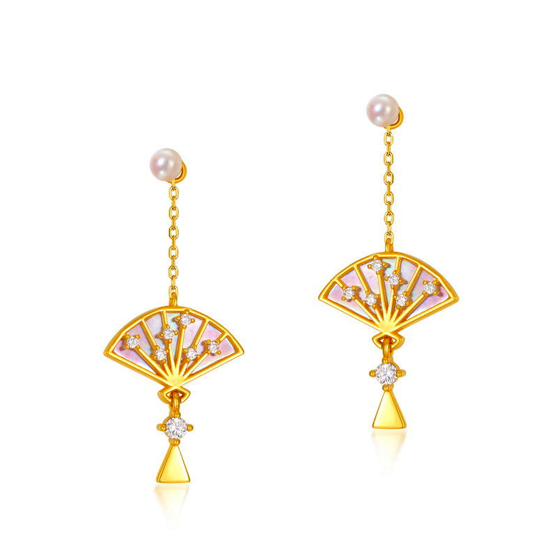 Pearl Studs Gold Fan Earrings