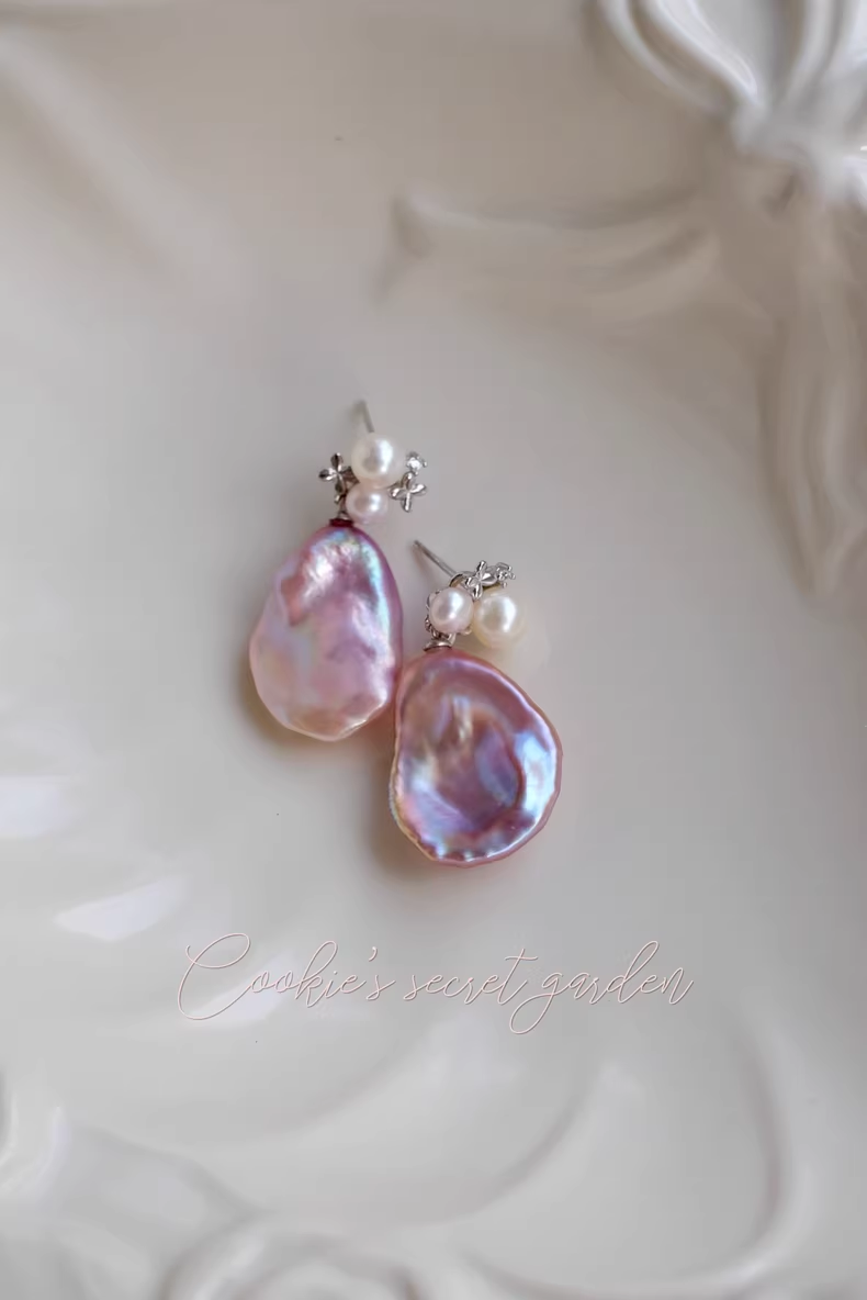 【Monet Garden Collection】 Handmade Chanson Baroque Pearl Earrings