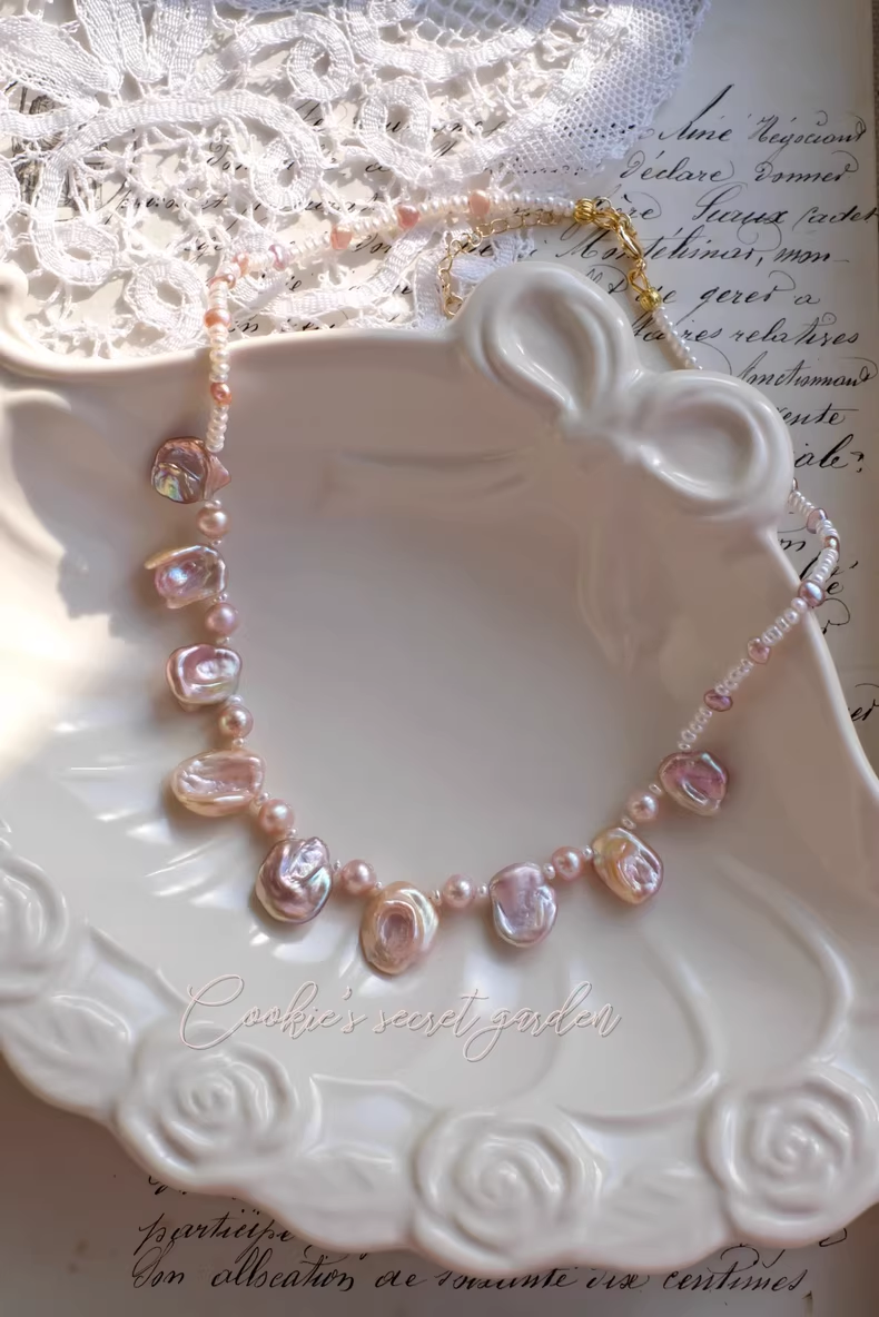 【Monet Garden Collection】 Handmade Freshwater and Baroque Pearl Necklace