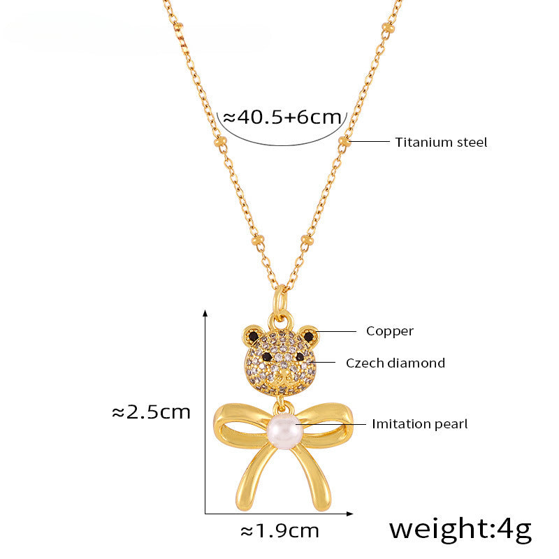 Pearl Bow Bear Necklace