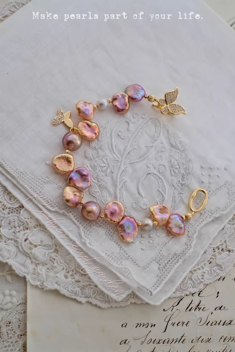 【Monet Garden Collection】 Handmade Butterfly Baroque Pearl Bracelet