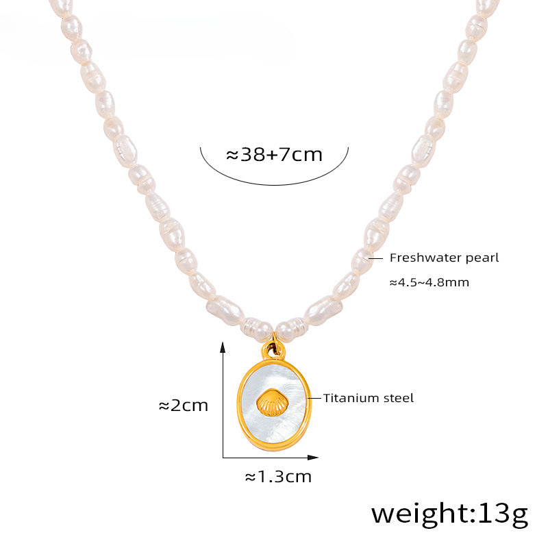 Freshwater Pearl Necklace With Oval Mother of Pearl Pendant