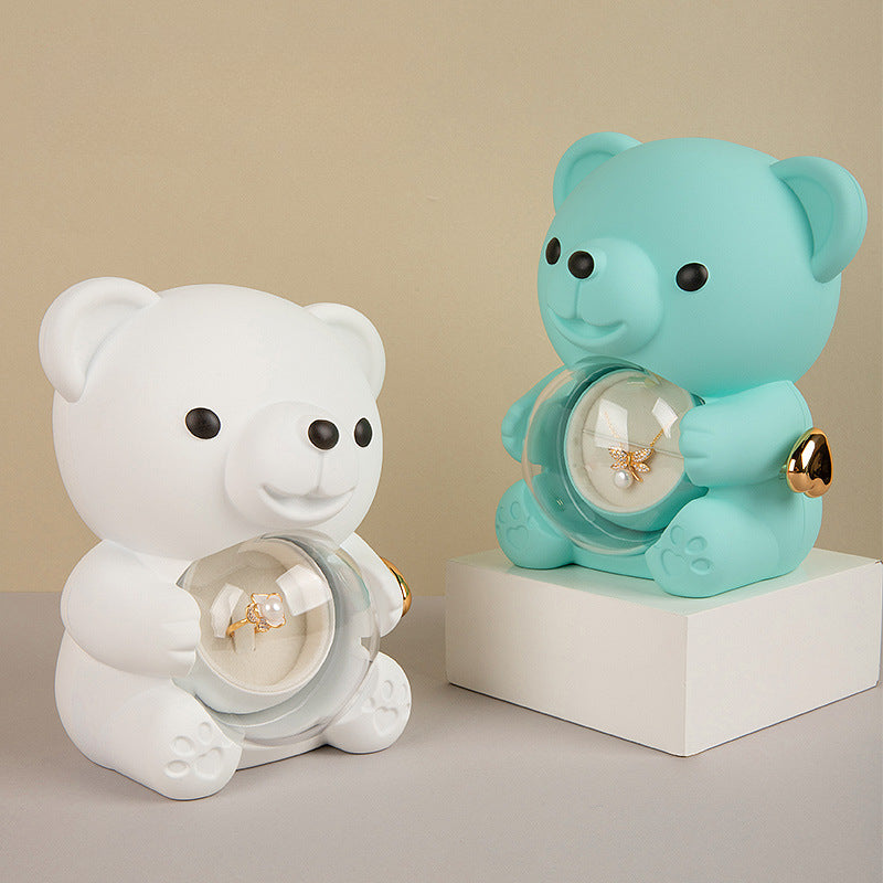 Teddy Bear Preserved Flower Ring Neckacle Jewelry Box