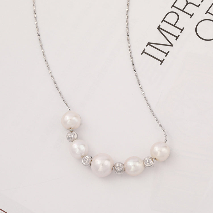 Gold Silver Bead Freshwater Pearl Smile Necklace