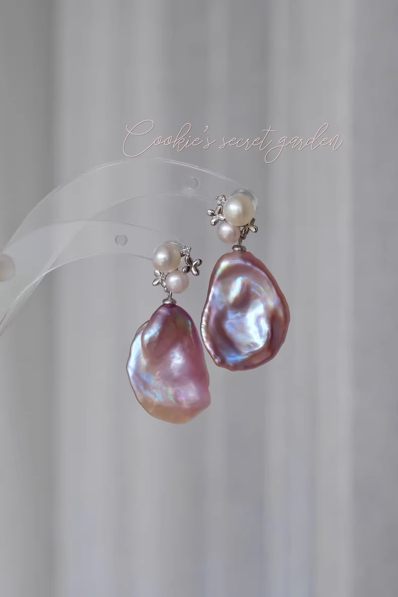 【Monet Garden Collection】 Handmade Chanson Baroque Pearl Earrings