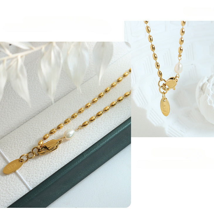 18K Gold Plated Oval Bead Chain Necklace