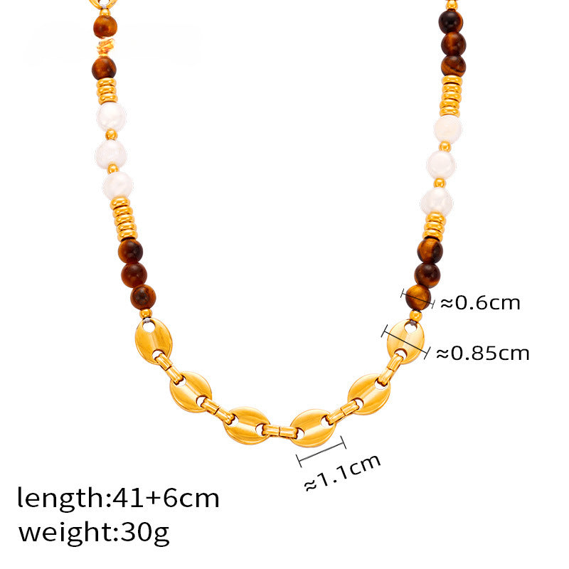 Maillard Necklace Tiger Eye's Stone Agate Pearl Necklace