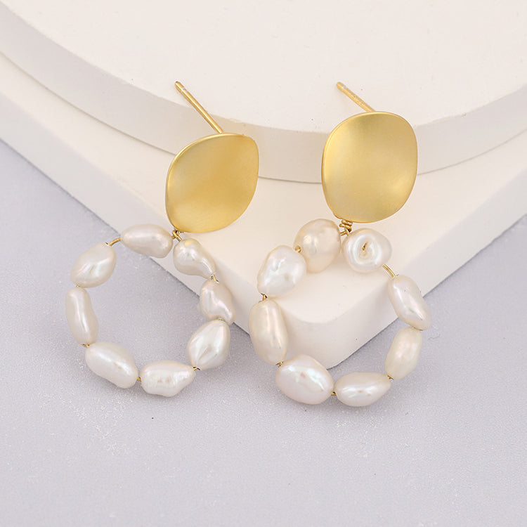 Round Disc Baroque Pearl Earrings