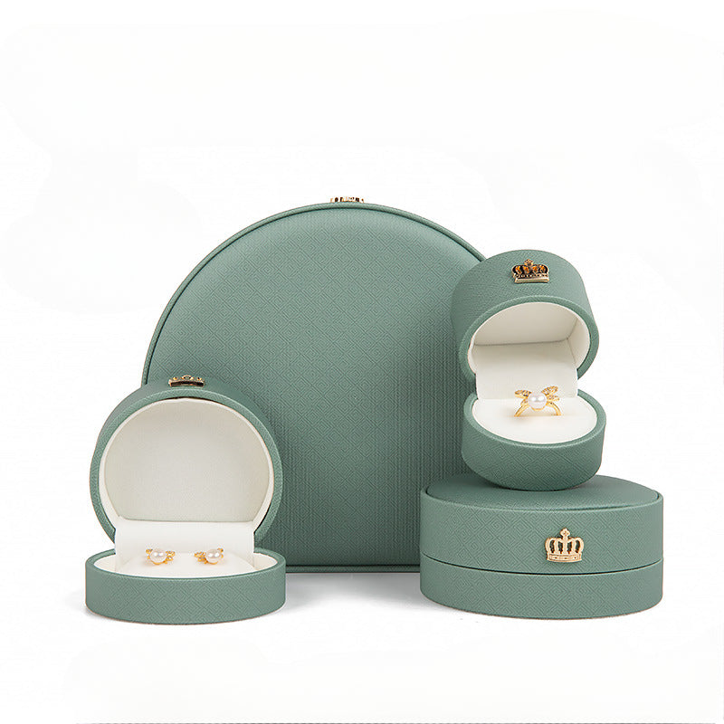 Luxury PU Leather Half-Round Crown Jewelry Box