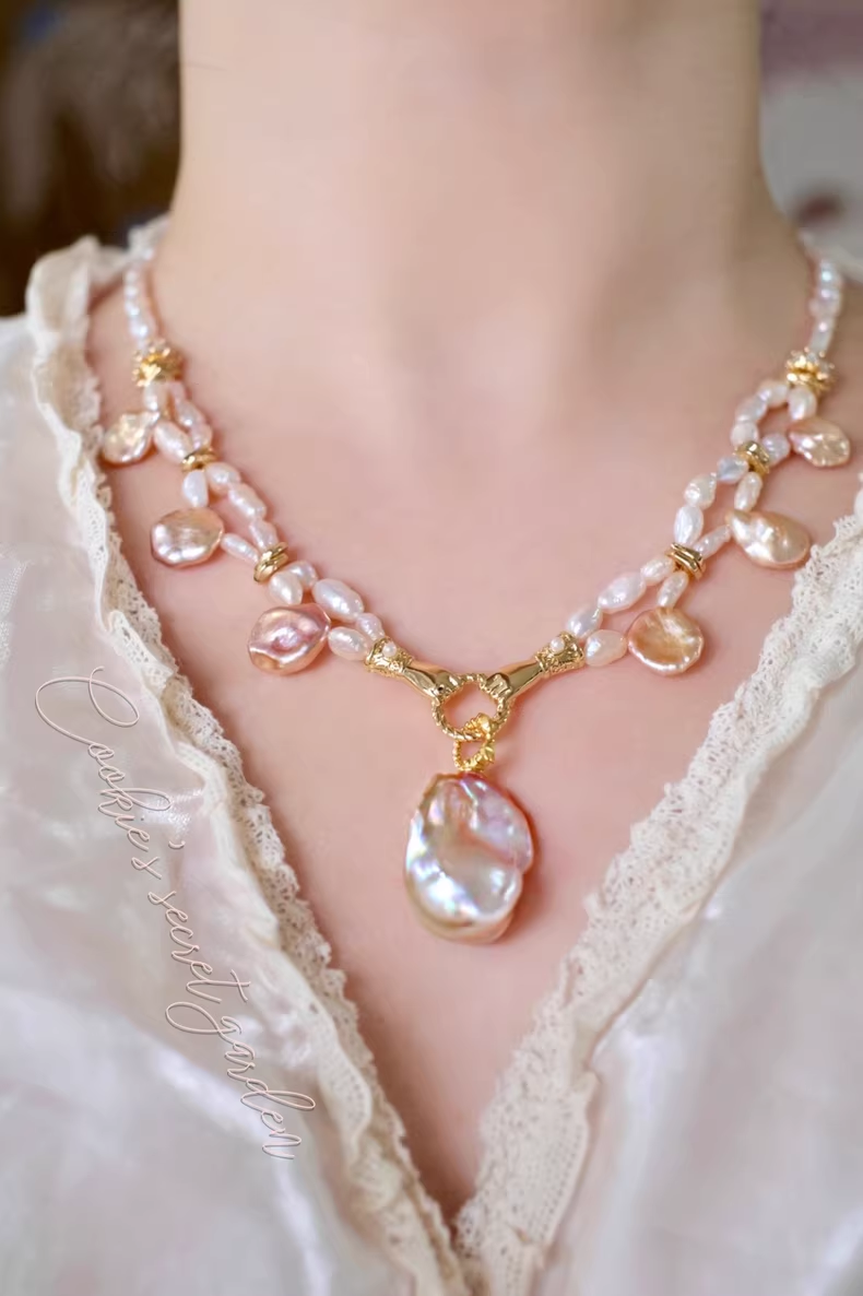 【Monet Garden Collection】 Handmade Princess of Lotus Baroque Pearl Necklace