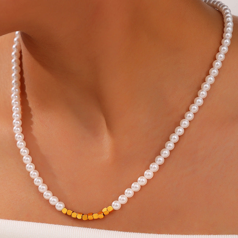 Fashion Simple Cube Splicing Pearl Necklace