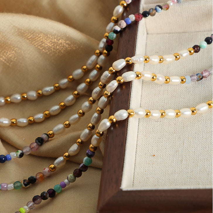 Colorful Natural Stone And Freshwater Pearl Beads Necklace