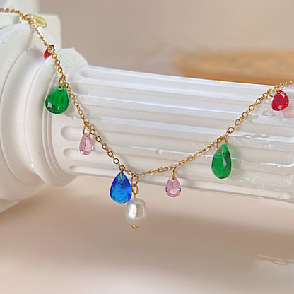 Vividly Colorful Teardrop and Pearl Charms Bracelet