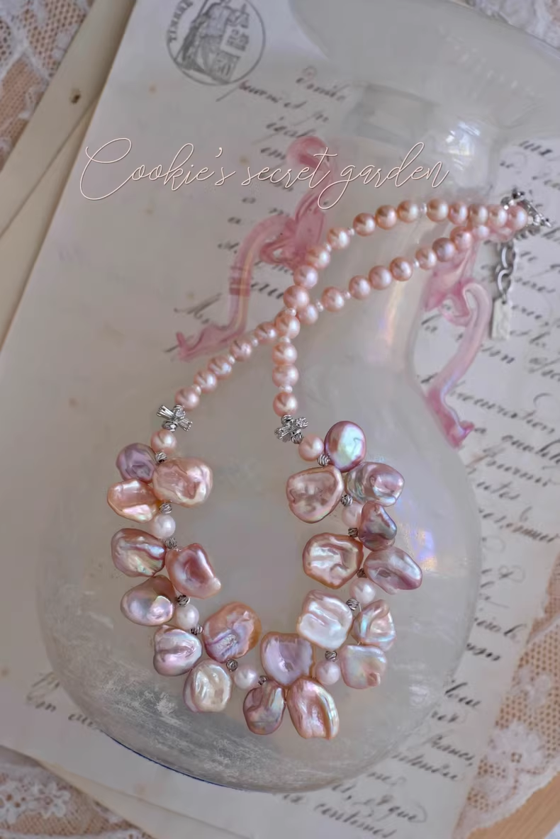 【Monet Garden Collection】 Handmade Waltz Baroque Pearl Necklace