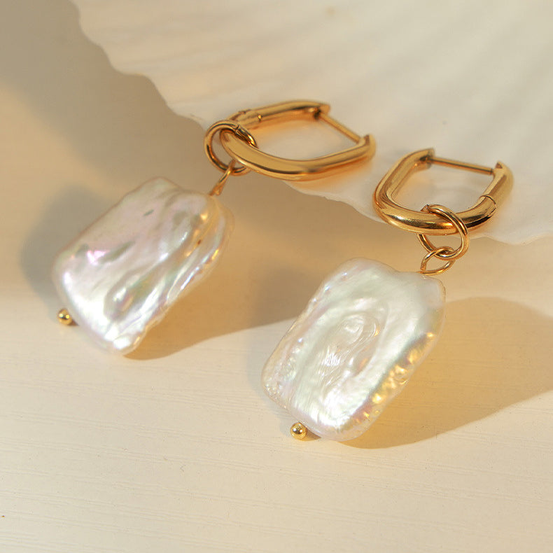 Clip On Baroque Pearl Drop Earrings