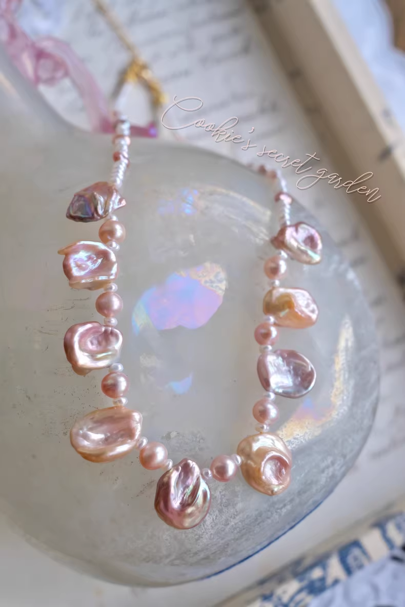 【Monet Garden Collection】 Handmade Freshwater and Baroque Pearl Necklace