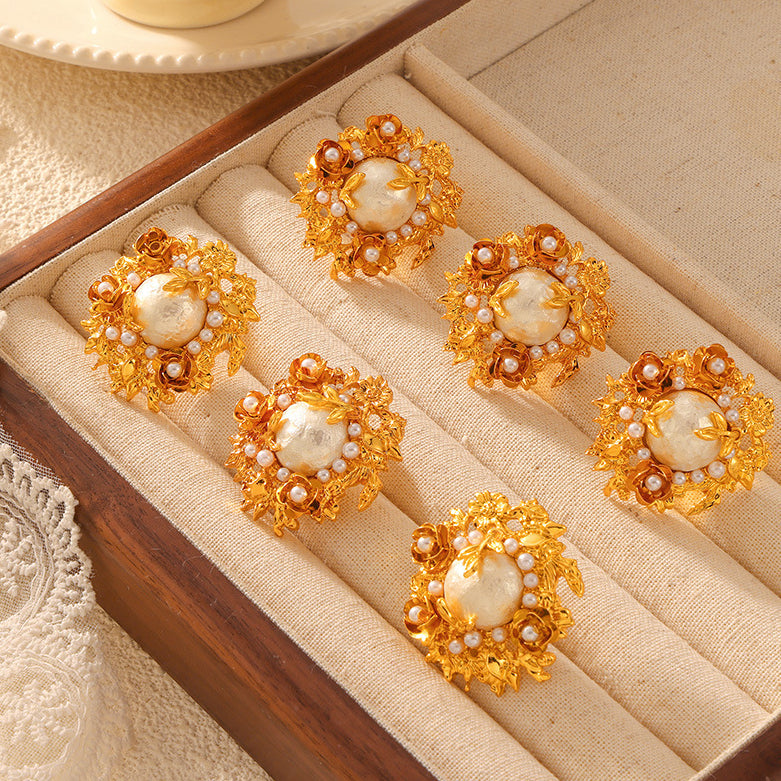 Luxury Vintage Baroque Blooming Flower Pearl Earrings