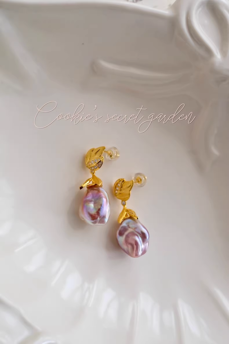 【Monet Garden Collection】 Handmade Classic Romantic Baroque Pearl Earrings