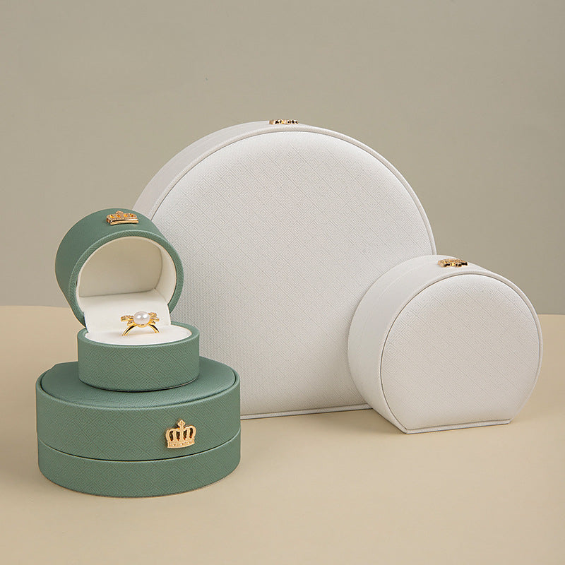 Luxury PU Leather Half-Round Crown Jewelry Box