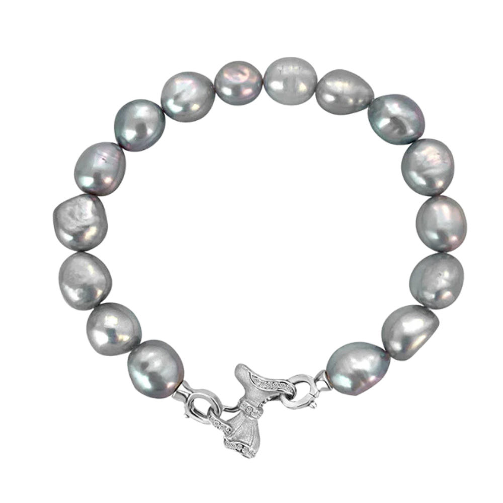 Grey Pearl Bracelet Chunky Baroque