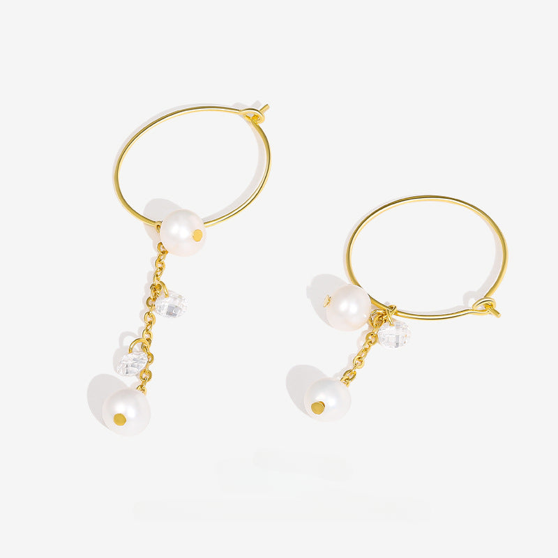 AB Style Asymmetric Hoop Pearl Drop Earrings