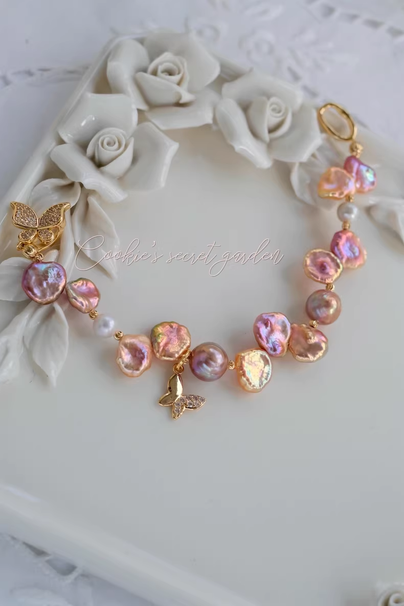 【Monet Garden Collection】 Handmade Butterfly Baroque Pearl Bracelet