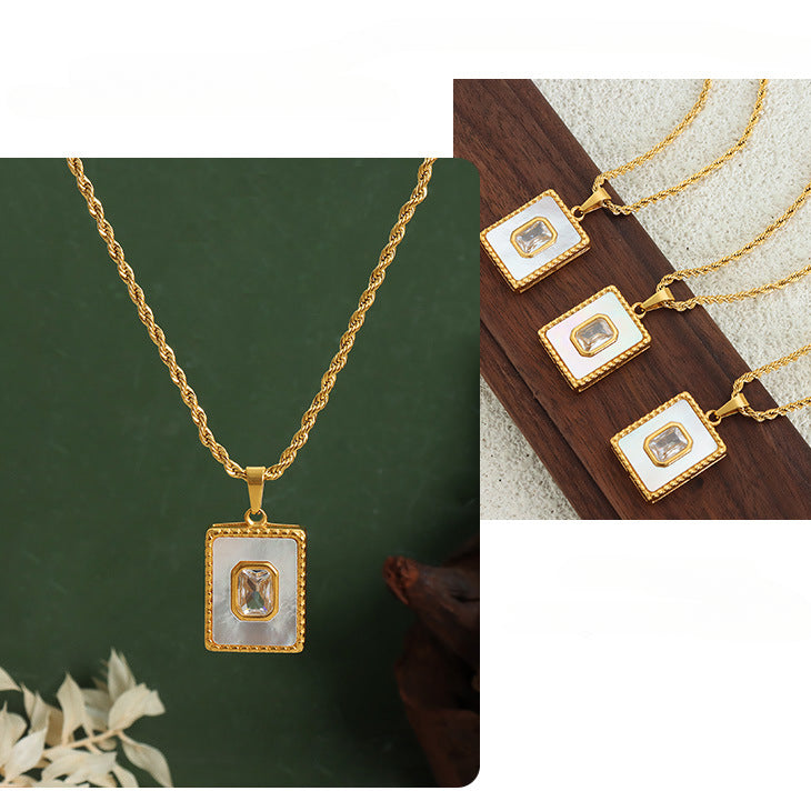 Not-faded Square Mother of Pearl Necklace