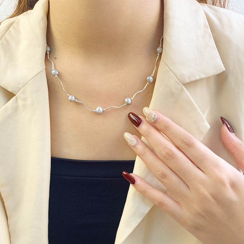 Dainty Wave Grey Baroque Pearl Necklace