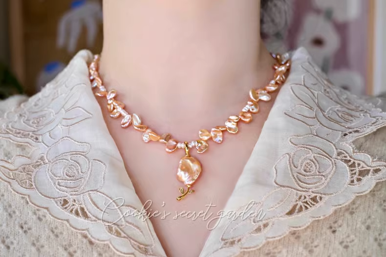 【Monet Garden Collection】 Handmade Girly's Spring Baroque Pearl Necklace