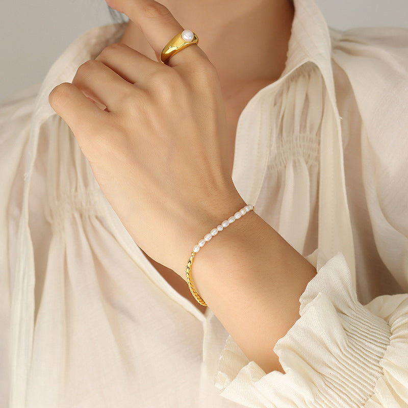 OT Clasp Gold Chain And Freshwater Pearl Bracelet