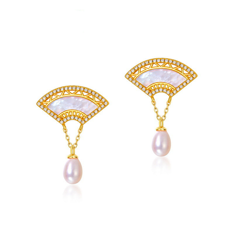 Pearl Drop Shell Fan Earrings