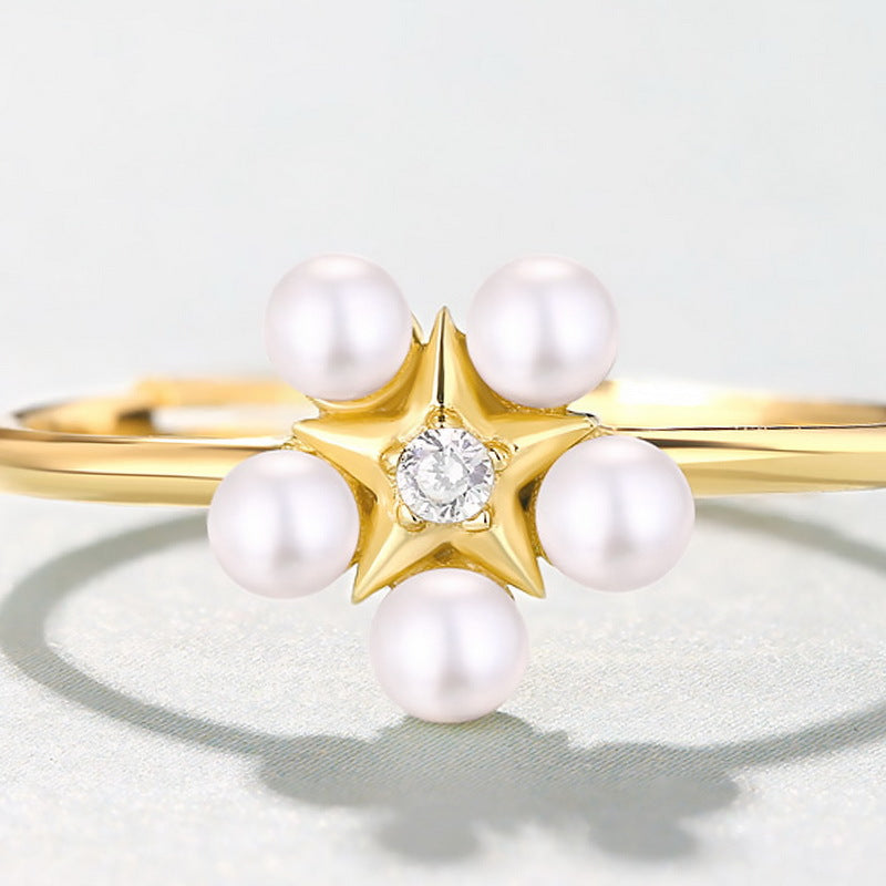 Star Flower Faux Pearl Ring